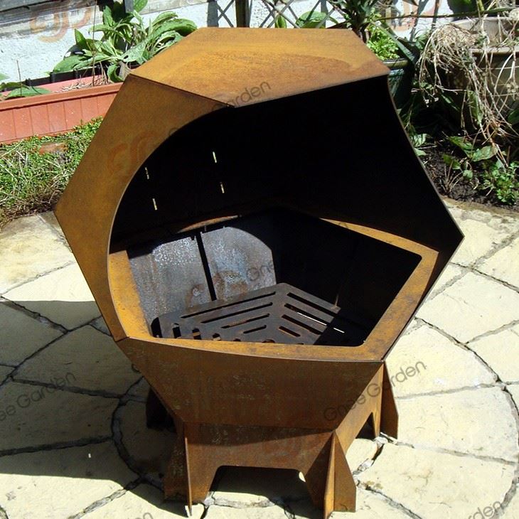 Corten Fire Pit Table Metal BBQ Grill Wooden Grill BBQ