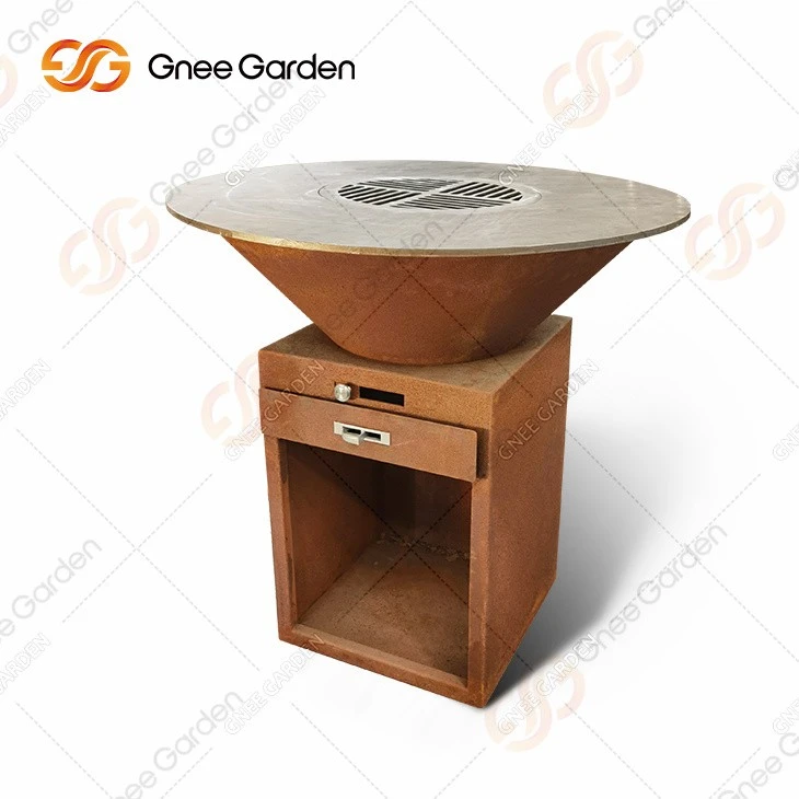 Garden Decoration Bbq Corten Steel Fire Pit With Center Grate