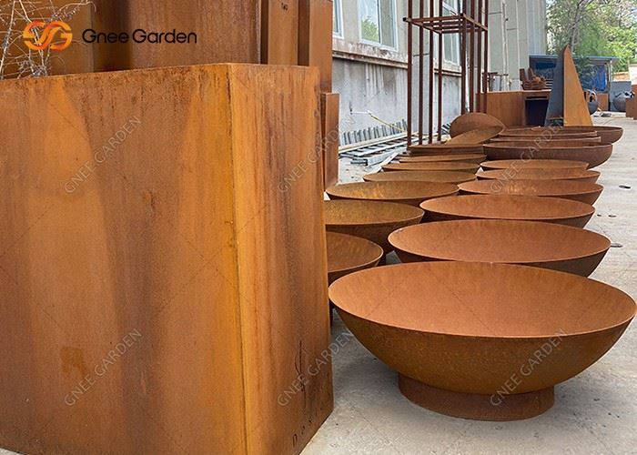 Orange Rust Coated Corten Steel Fire Pit Outdoor