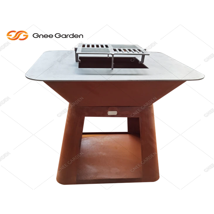 OutdoorCorten Steel BBQ Grill With Wood