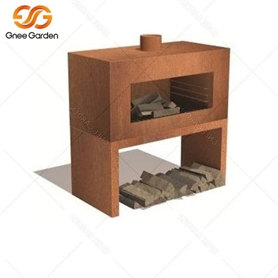 Perapian Chiminea Luar Ruangan Baja Corten Pembakaran Kayu Berdiri Bebas Dengan Toko Log