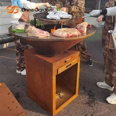 Panggangan Barbekyu Corten Steel Tipe Tangki Luar Ruangan Panggangan Barbekyu Corten Portabel