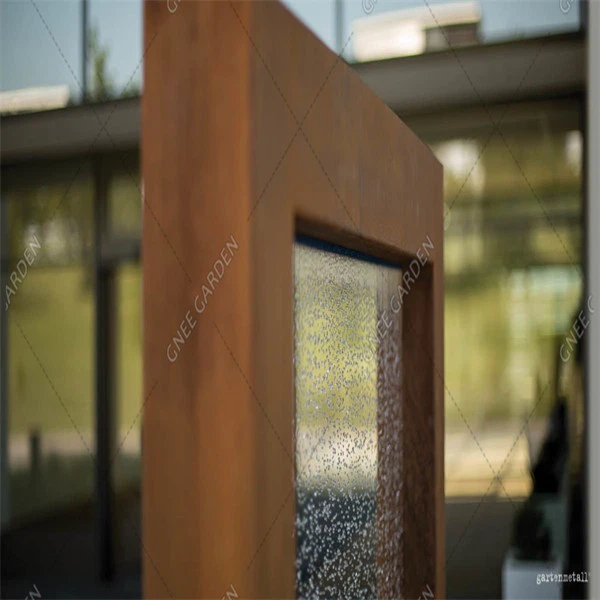 Garden Fountain Corten Steel Rain Curtain Water Feature With Led Light Corten Steel Rain Curtain