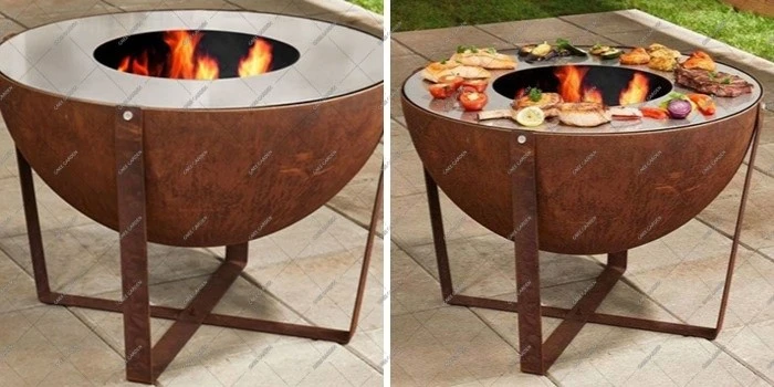 Corten Steel bbq fire pit combo Corten Steel bbq fire pit combo