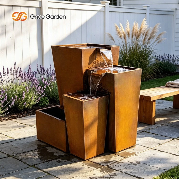 Outdoor Corten Steel Trough Water Feature Outdoor Corten Steel Trough Water Feature